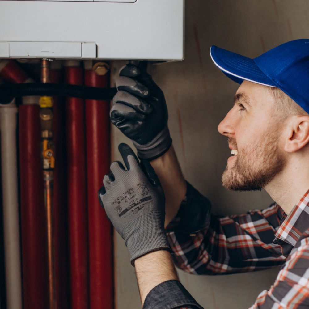 Boiler pipework being prepared for boxing
